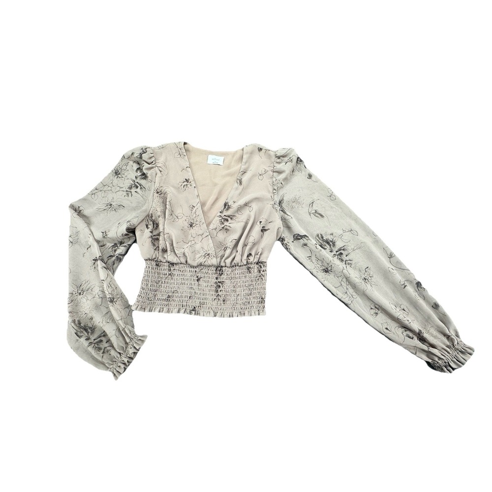 Aritzia Wilfred Blouse Womens Genoa Floral Cropped Smocked Top Size‎ XS